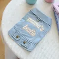 Light blue denim dog vest with mama's bestie embroidery and metal D-ring for leash - XS / Light Blue