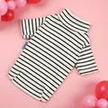 Striped pet dog T-shirt with black and white horizontal ribs on pink background - XS / Black and White Stripes with Heart Patch
