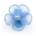 Sky blue mesh flower pet hair clip with iridescent pearl center for dogs and cats - 2pcs Blue Mesh Flower