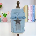 Light blue denim dog harness vest featuring a rhinestone star and fringe details - XS / Tassel Star Denim Jacket
