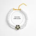 Collier de perles ajustable pour animaux avec pendentif camélia noir et blanc élégant - Style Perle Camélia Double Chaîne