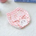 Pink checkered pet dog sanitary pants with white lace trim and breathable mesh tail hole - L / Pink Plaid Style