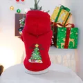 Festive red Christmas pet hoodie featuring a Christmas tree print and Merry Christmas text - XS / Christmas Tree Red