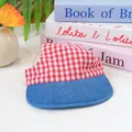 Lindo sombrero de sol para mascotas con cuadros rojos y denim para perros pequeños - S / Cuadros Rojos Mezclilla