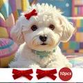 Set of 10 adorable red velvet bow hair clips for small dogs and cats hair accessories - Red Velvet Bow Clip