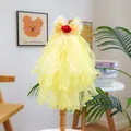 Yellow multi-layered pet wedding veil with a big bow and a red rose decoration - Bright Yellow Red Rose Style