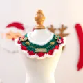 Christmas themed knitted pet bib with candy canes and holly leaves for dogs and cats - Christmas Gold Label Yarn Collar White Faux Fur