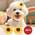 Cute 2pcs sunflower pet hair clips set shown on a white small dog hair decoration - 2 Sunflower Hair Clips
