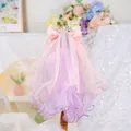 Pink gradient pet wedding veil with crown and satin bow for small dogs and cats - Pink Purple Gradient Crown Style