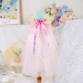 Pink pet wedding veil with a rainbow gradient bow and heart charm for small dogs - Pink Rainbow Bow Style