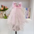 Pink dog wedding veil featuring a sparkling crown and delicate mesh bow design - Pink Crown Bow Style