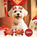 2pcs red Chinese New Year style bow hair clips with 吉祥 embroidery for dogs and cats - Ji Xiang Chinese Knot Hair Clips