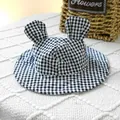 Classic black and white checkered pet sun hat with cute 3D ears for small dogs - One Size / Black