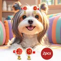 Cute red and white plush pet hair clips with gold tassels and 2pcs set for dogs - 2-piece Lucky Little Bell Hair Clip
