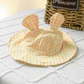 Cute yellow and white checkered baby sun hat featuring playful 3D rabbit ears design - One Size / Yellow