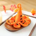 Chapeau de sorcier orange crocheté à la main pour animaux avec détails d'Halloween - Chapeau de Magicien Halloween (Style Orange)