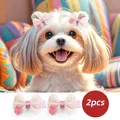 Cute 2pcs pet bow hair clips in beige and pink lace for dogs and cats styling - 2-piece Pink Yarn Flower Bow Hair Clip