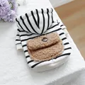 Gestreifter Haustier-Hoodie mit Lammwoll-Tasche für kleine Hunde und Katzen, Herbst Winter - XS / Schwarz-weiß Gestreift (Lammwolle Tasche Hoodie)