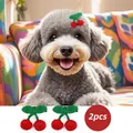 Cute handmade knitted cherry hair clips for small dogs and cats, pack of 2 pieces - Knitted Cherry Hair Clips