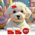 Puppy wearing 2pcs red Christmas stocking hair clips with Merry Christmas embroidery - 2 Christmas Stocking Hair Clips
