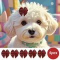 5pcs set of red and green plaid bow hair clips with gold stitching for small dogs - Red Green Bowknot Hair Clips