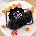 Detail of pet Halloween dress with velvet top, Hey Boo sequins and gold star mesh skirt - XS / Hey Boo Halloween Tutu Skirt