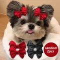 Random 2pcs set of cute satin bow hair clips for dogs and cats in red and black - Black Red Solid Color Bowknot Hair Clips