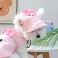 Pink pet sun hat and vest set with cute pig ears for small dogs and cats - S / Cartoon Little Pink Pig Style