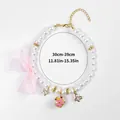 Collana di perle per animali con fiocco rosa e ciondoli oro misura 30-39cm - Stile Perla Campanella Fiore Rosa