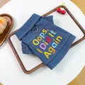 Blue denim pet vest for small dogs and cats with colorful 'Oops' embroidery and D-ring - XS / Dark Blue