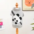 Detail eines warmen grauen Haustier-Sweatshirts mit Cartoon-Panda und Logo-Gurt - Niedlicher Cartoon-hoodie – Panda / XS-Brust 30cm, Länge 20cm (ca. 1-1,5kg)