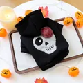 Black pet hoodie with silver skull print and red rose flower for Halloween - Silver Skeleton (Black)