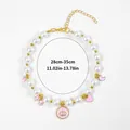 Collier pour chat et chien avec perles blanches, breloques émaillées roses et fermoir - Style Perle Lune Étoile Nœud Couronne Rose