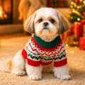 Pet Christmas knit sweater with festive snowflake patterns for small dogs and cats - XS / Christmas Fireworks Sweater