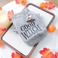 Grey Halloween pet hoodie with Good Witch print and 3D spider and hat decor - Good Witch (Gray)