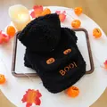Black fleece pet hoodie with pumpkin embroidery and BOO lettering for Halloween style - Pumpkin Head Embroidery (Black)