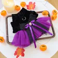 Halloween huisdierjurk met paarse gaasrok en zwart fluweel voor kleine honden en katten - M / Kleine Heks Trouwjurk