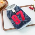 Blue velvet pet vest with number 97 patch and D-ring for small dogs and cats - XS / Blue