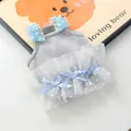 Charming grey pet vest with light blue ruffles and cute bow accents for small dogs and cats - Seersucker Camisole