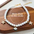 Collier en perles pour animaux avec breloques d'étoile de mer, longueur réglable 30-37cm - Style Étoile de Mer Coquillage Perle Blanche