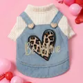 Hunde-Jeanskleid-Set mit Leoparden-Herz und Be Mine Bestickung für kleine Hunde - XS / Leopard Herz Denim Kleid