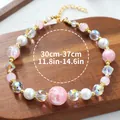Collier pour animaux en perles œil de chat roses avec chaîne dorée ajustable - Style Perlé en Cristal Gypsophile-Rose