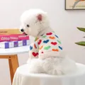 Detail of colorful knitted heart patterns on a soft cream white dog sweater - Colorful Heart Sweater / XS (Weight 1.5kg)