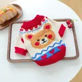 Knitted pet sweater with cartoon bear and heart patterns for small dogs and cats - S / Red White Contrast Bear