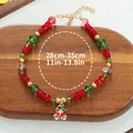 Collier de Noël pour animaux avec perles rouges et vertes, double cloche et chaîne 28-35cm - Style Cloche en Cristal de Noël