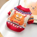 Cozy knit pet sweater with orange monster pattern for small dogs and cats - XS / Orange Little Monster Sweater