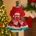 Christmas dog dress with reindeer embroidery and layered lace skirt in festive red - Snowflake Reindeer Christmas Dress