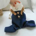 Salopette en jean pour animaux avec haut en polaire chaude et boutons décoratifs en cœur - Salopette Punk - Beige