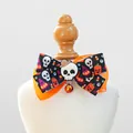 Halloween pet bowtie with orange gauze and skull pattern for dogs and cats - Halloween Skull Bow Collar