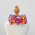 Halloween pet bow tie with purple organza, pumpkin prints, and a wizard hat bell decor - Halloween Wizard Hat Bow Collar
